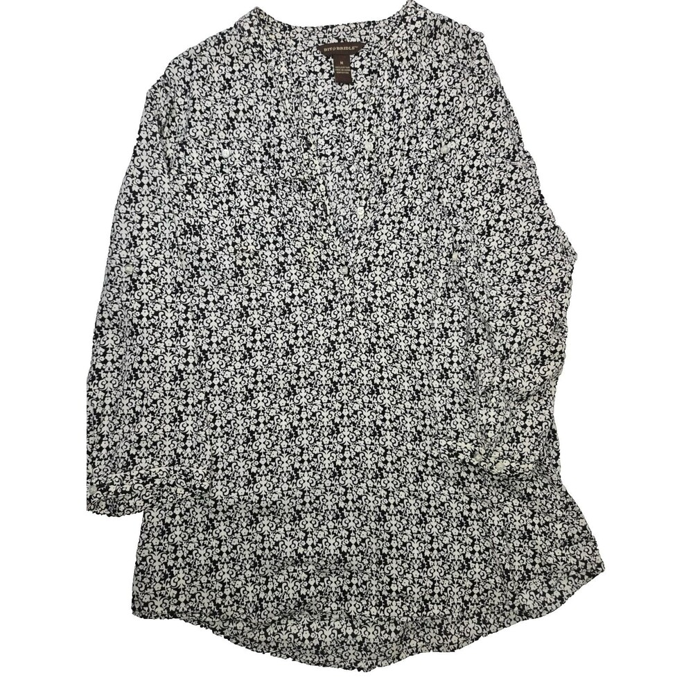 Bit & Bridle Black & White Floral Damask Tunic Blouse - Medium